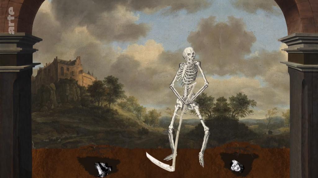Image d'un dessin de squelette issu d'un reportage ARTE à propos de la peste