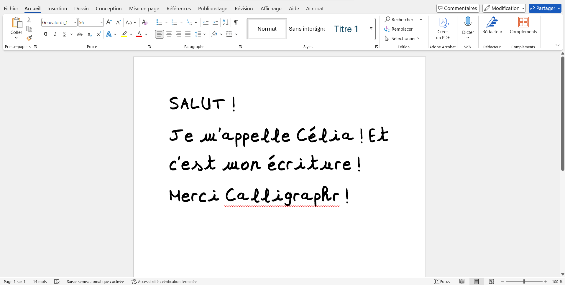 Test d'écriture avec Calligraphr !